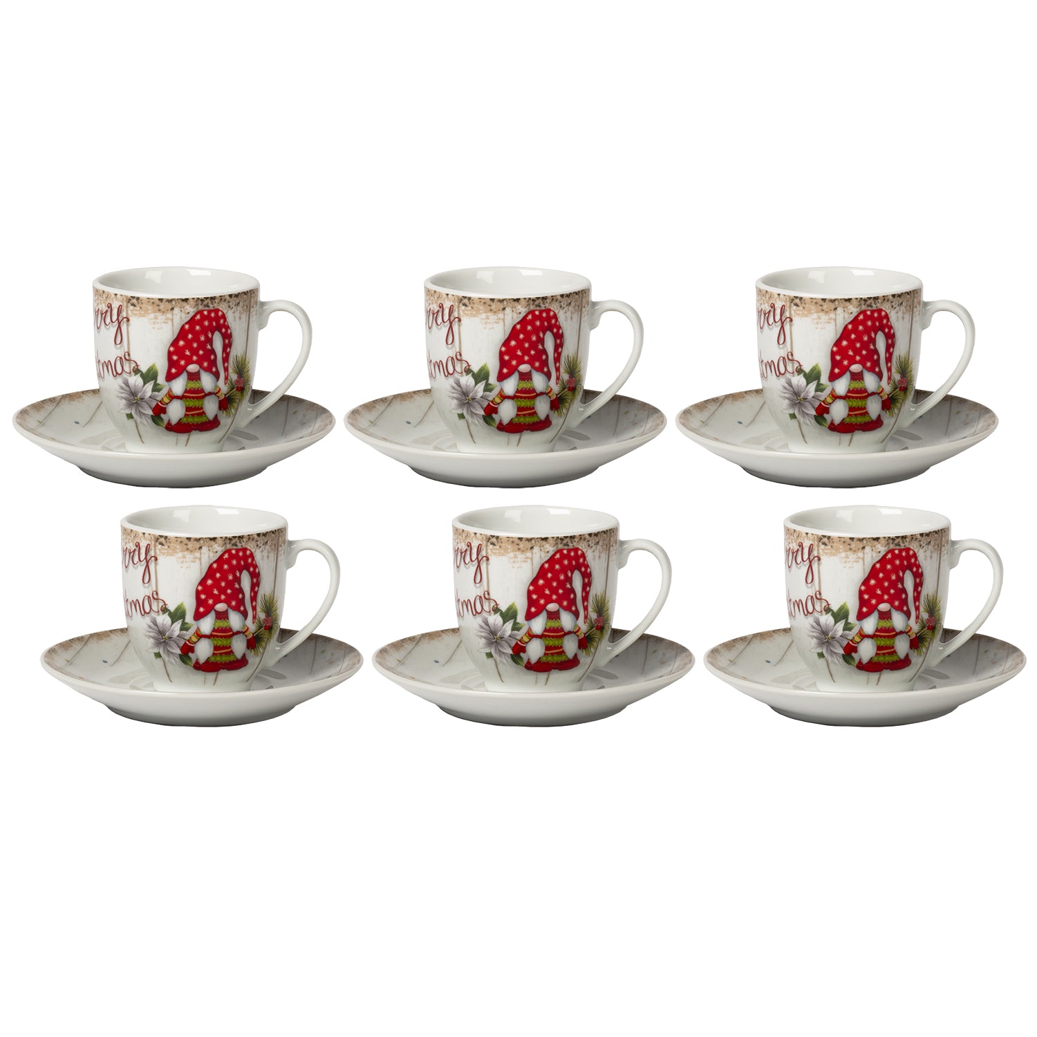 VESTIAMO CASA GRAN NATALE - Servizio da caffè 12 Pezzi in Porcellana Wooden Joy Christmas